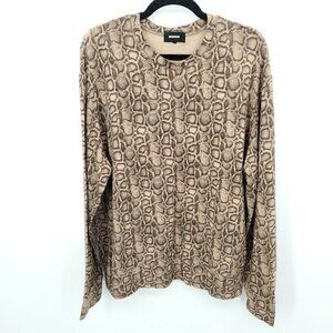 Monrow Crew Neck Pullover Lightweight Snakeskin Boyfriend Sweatshirt L/XL Tan/Bl